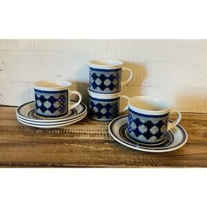 4 Vintage 1973 Lambeth Stoneware Royal Doulton Tangiere Coffee Mugs w/ Saucers